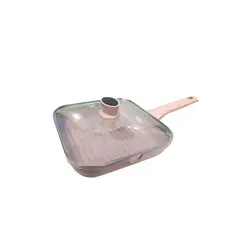 Valeska - Sartén cuadrada 20 cm de roca volcánica rosada con tapa de vidrio