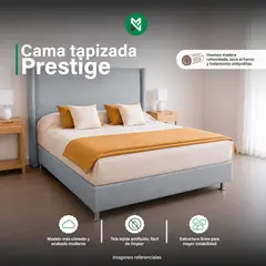 MUEBLES MACRUMO - Cama Tapizada Prestige - Queen - Gris Claro