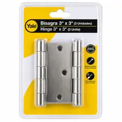 YALE - Bisagras Capuchina Yale 3x3 Aceradas Níquel Satinado Pack 3 Unidades