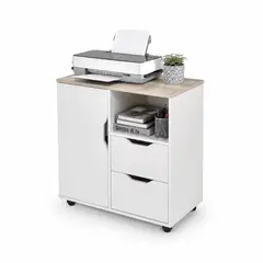 GENERICO - Mueble Organizador para Impresora con Puerta y 2 Cajones de Melamina Blanco 60 x 70 x 35 cm