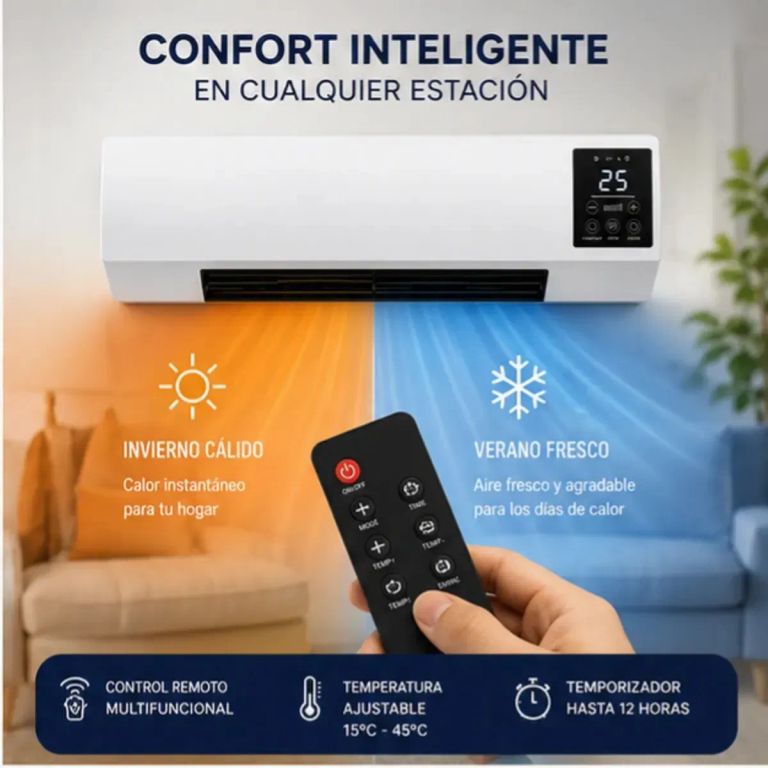 Calefactor de Pared 2 en 1 con Ventilación y Control Remoto – Aire Caliente y Ventilador