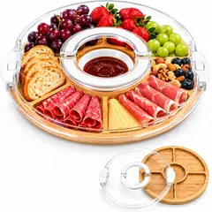 ELMEJORPRECIO - Bandeja Redonda de Bambú con Tapa PET Blanco