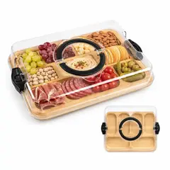 ELMEJORPRECIO - Bandeja Rectangular de Bambú con Tapa y Divisiones Negro