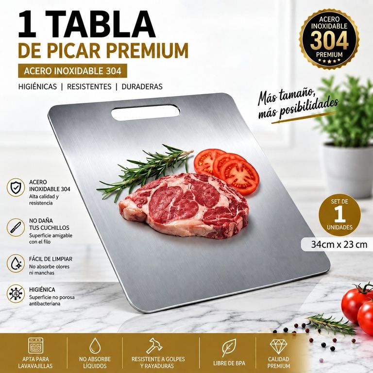TABLA DE PICAR ACERO INOXIDABLE 25x15 CM DISEÑO PREMIUM