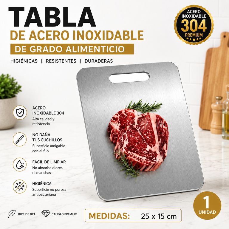 TABLA DE PICAR ACERO INOXIDABLE 25x15 CM DISEÑO PREMIUM