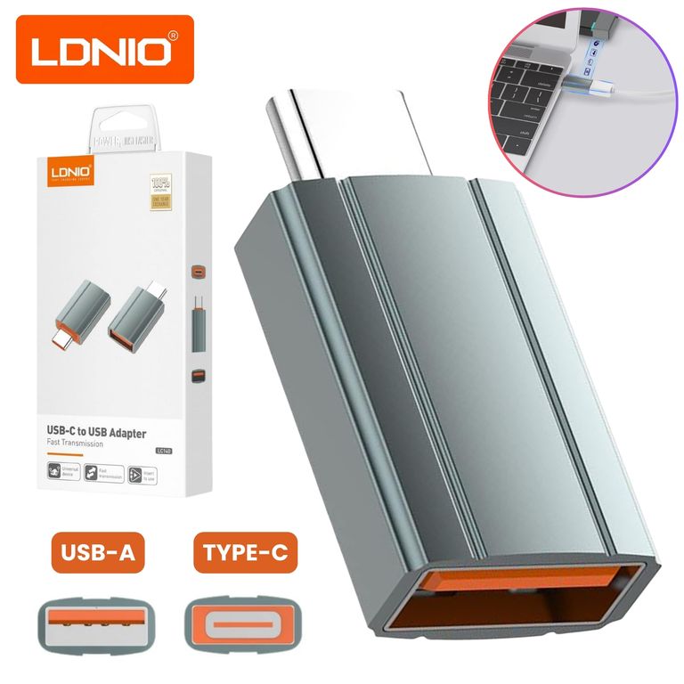 Adaptador OTG Portátil USB-C macho a USB-A hembra - LDNIO LC140 Gris