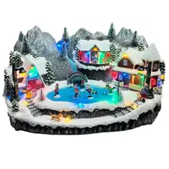 GENERICO - Villa Navideña Invierno Nieve Patinadores Giratorios Musical Luz Led