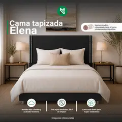MUEBLES MACRUMO - Cama tapizada Elena - 1.5 plz - Negro