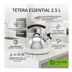 FACUSA - Tetera 2.5 L Facusa Acero Inoxidable Silbadora Essential Acero