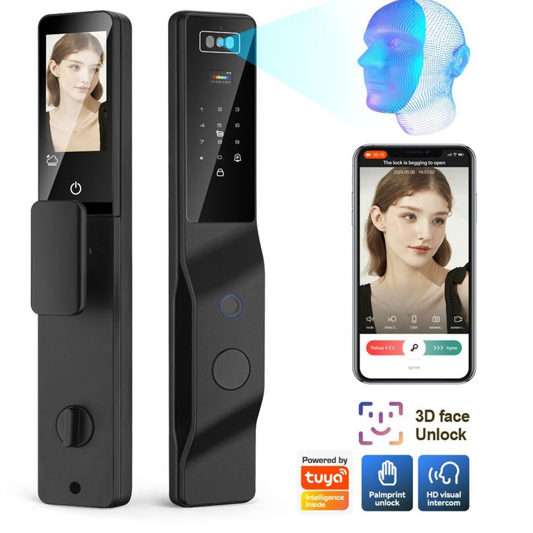 Cerradura Inteligente Wifi Tuya PST-DDL9-TY, Reconocimiento Facial 3D, Intercomunicador Y Cámara HD