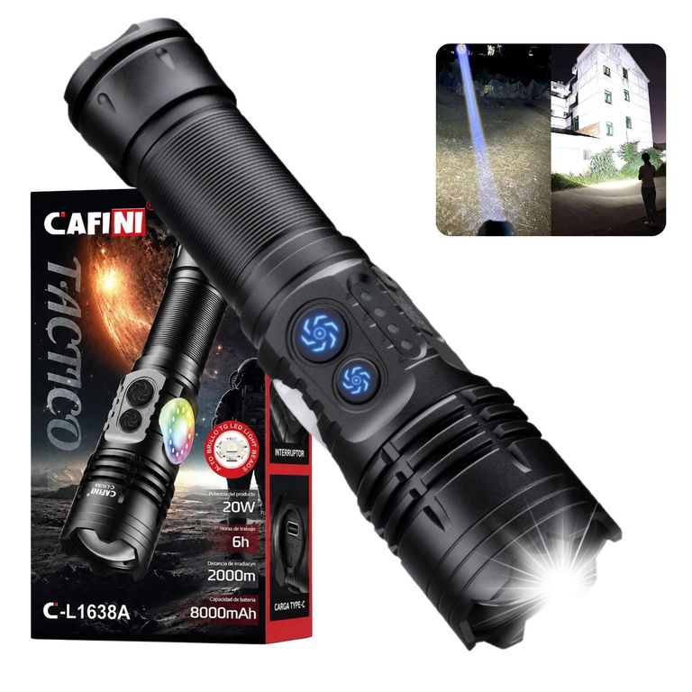 Linterna CAFINI C-L1638A Recargable 20W LED TG COB RGB Alcance 2000m Batería 8000mAh
