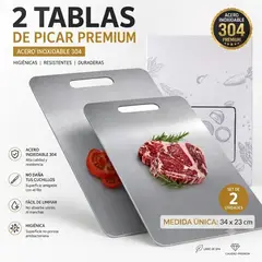 GENERICO - 2 TABLA DE PICAR ACERO INOXIDABLE 34×23 CM DISEÑO PREMIUM