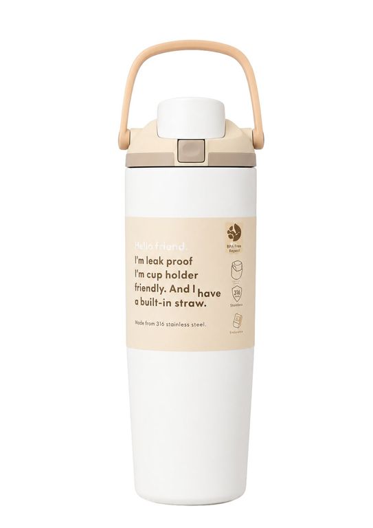Toma todo termo con asa Beige 900 ml Acero Inoxidable 304