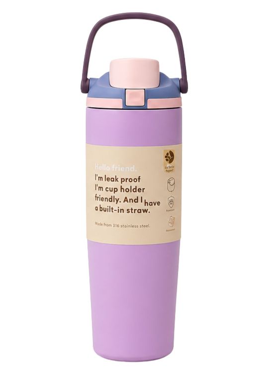 Toma todo termo con asa LIla 900 ml Acero Inoxidable 304