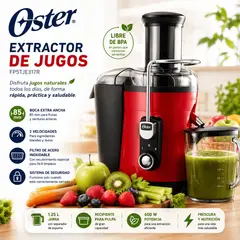 OSTER - Extractor de Jugos Oster FPSTJE317R 600W con Boca Extra Ancha, 2 Velocidades y Jarra de 1.25 L