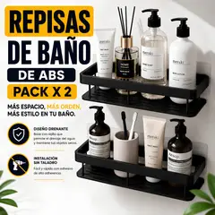 GENERICO - Pack x2 Repisas De Ducha Para Baño en Plástico ABS Premium Adhesivas Sin Taladro