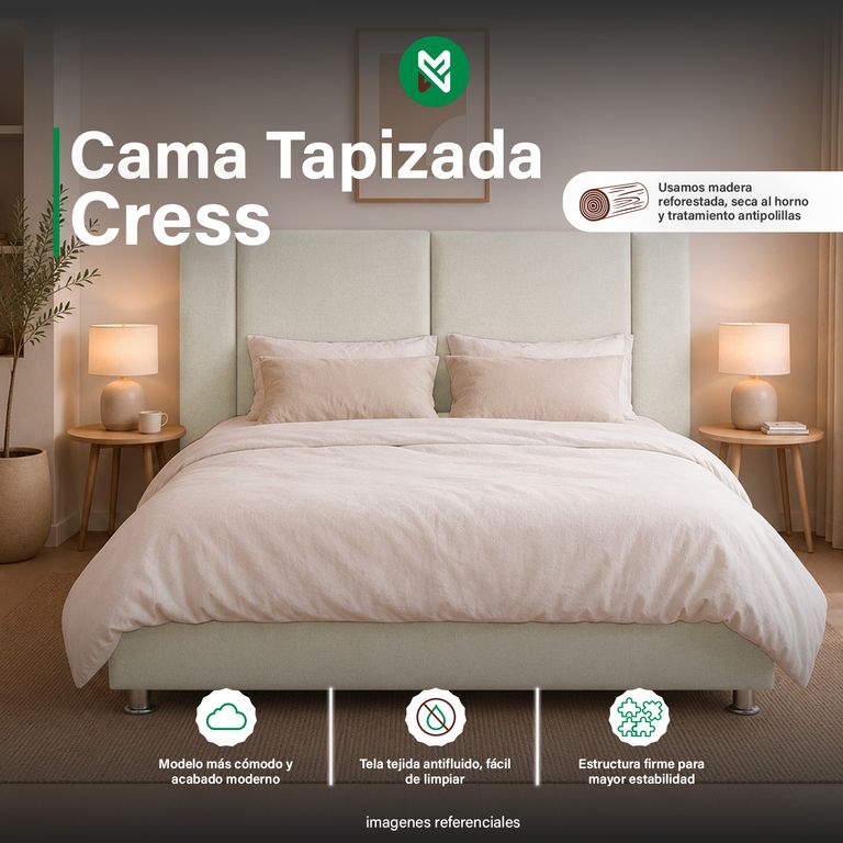 Cama Tapizada Cress - King - Beige Claro