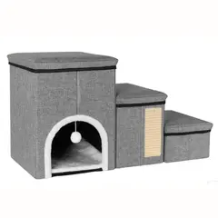 PIA HOME - Casa de Mascota Gatos Escalones Plegable 3 Niveles