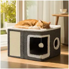 PIA HOME - Casa de Gato con Pompom 39 x 39 x 32 cm