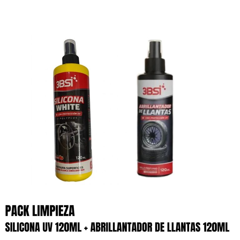 SILICONA UV 120ML Y ABRILLANTADOR DE LLANTAS 120ML PACK LIMPIEZA