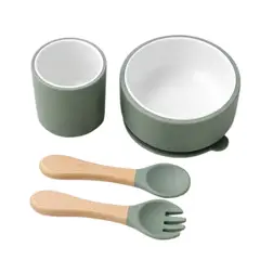 GENERICO - Set de Alimentación para Bebé de Cerámica con Silicona Antideslizante 4 Piezas