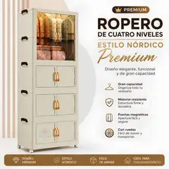 GENERICO - Ropero Nórdico De 4 Niveles Con Colgador de Ropa y Puertas Magnéticas Premium