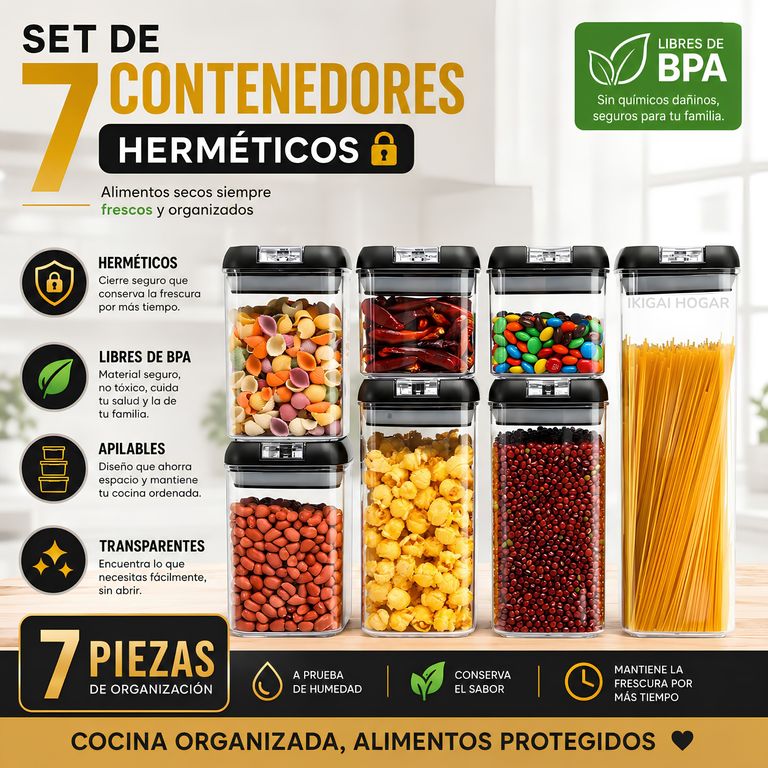 Set x7 Frascos Herméticos para Alimentos Libres de BPA Contenedores PET con Cierre Hermético