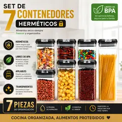 GENERICO - Set x7 Frascos Herméticos para Alimentos Libres de BPA Contenedores PET con Cierre Hermético