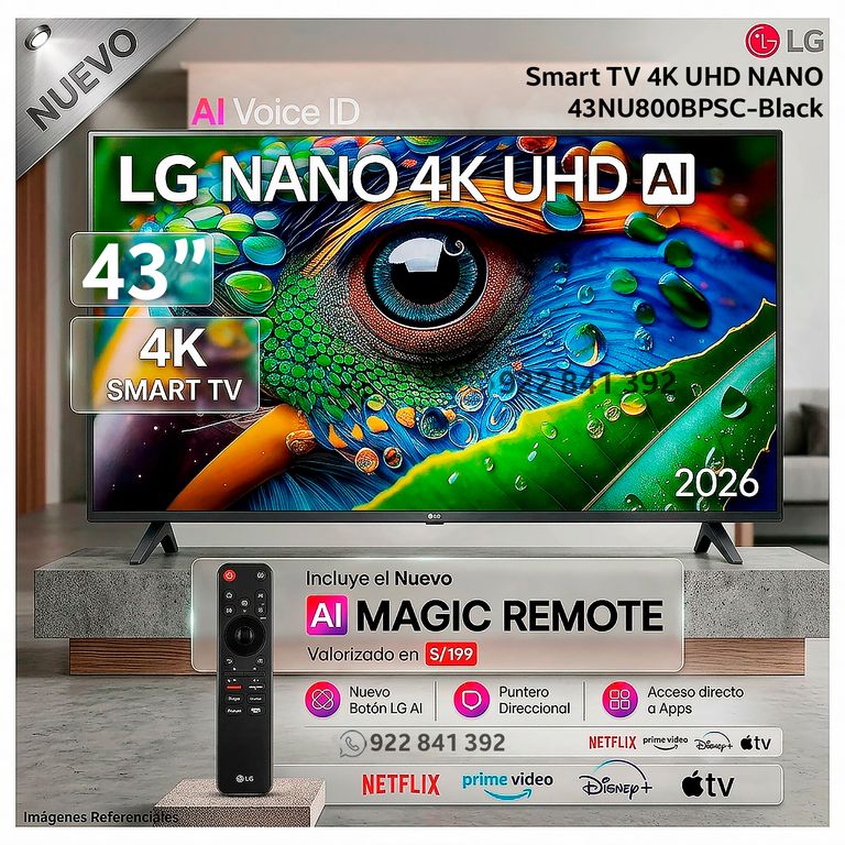 Televisor LG 43" Pulg ThinQ AI Nano 4K UHD Smart TV webOS 2026 43NU800BPSC + Control Magic