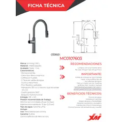 XM - MEZCLADORA DE COCINA EXTRAIBLE AL MUEBLE GRIS MC0107603