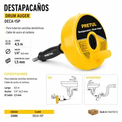PRETUL - Desatorador De Tuberías y Drenajes de 4.5 metros PRETUL