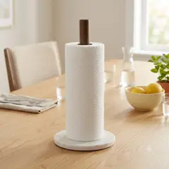 GENERICO - Porta Papel Toalla de Madera Acacia con Base de Cuarzo  Soporte Elegante para Cocina
