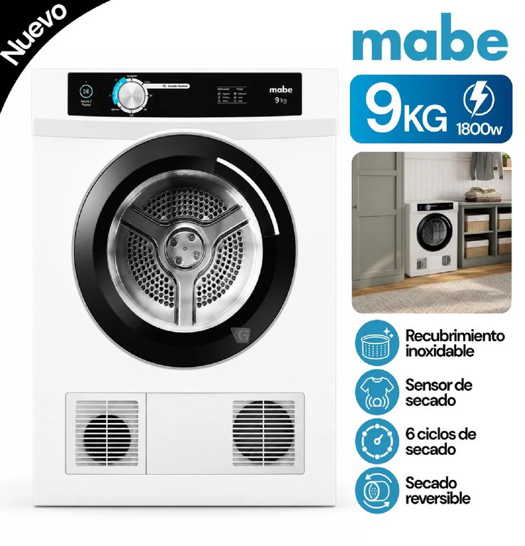 Secadora Eléctrica Mabe SEM090VBBB0 Carga Frontal de 9KG - Blanco