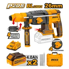 INGCO - ROTOMARTILLO BRUSHLESS INGCO 20V 26MM 2.5J SDS PLUS + 2 BATERÍAS 4.0AH CRHLI202289