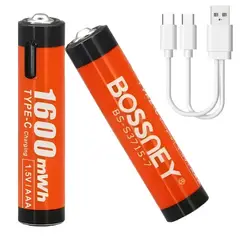 SUPER - Pack 2 Pilas AAA Recargables Bossney 1600mWh 1.5V Litio Tipo C BS-S3715-7