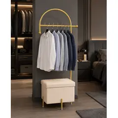 GENERICO - Perchero Organizador Dorado con Banco Tapizado y baúl interior