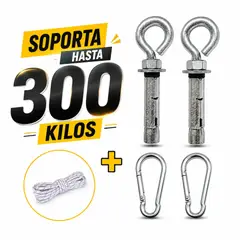 HAMACAS LIZARASO - Sujetador Perno Armella para Hamaca 300 Kg – Kit Reforzado para 2 Personas, Pared y Techo