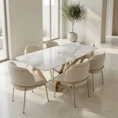 TU MESITA - Juego de Comedor Celeste 6 Sillas con Piedra Sinterizada TU MESITA