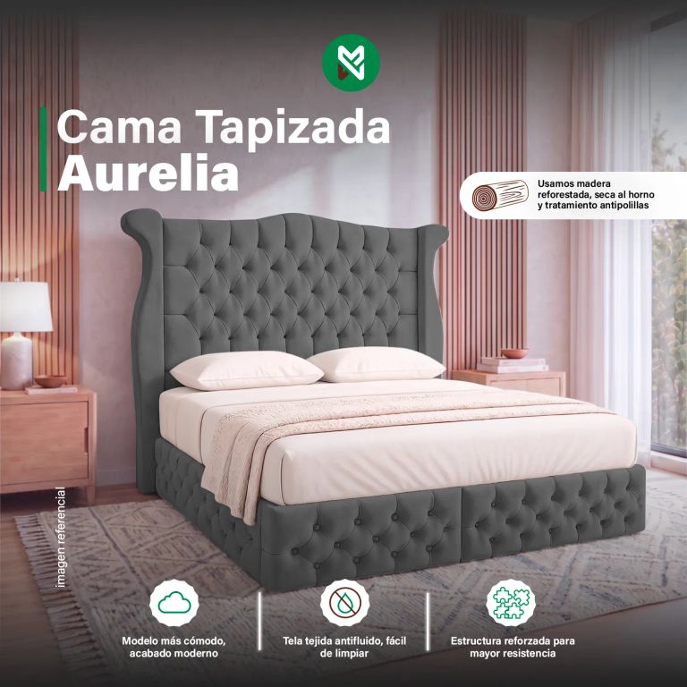 Cama tapizada Aurelia - King - Gris Oscuro