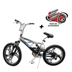 JEFF BIKE - BICICLETA BMX ARO 20 MODELO GOLDEN COLOR BLANCO/AZUL GIRO 360° + PACK DE ACCESORIOS