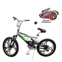 JEFF BIKE - BICICLETA BMX ARO 20 MODELO GOLDEN COLOR BLANCO/VERDE GIRO 360° + PACK DE ACCESORIOS