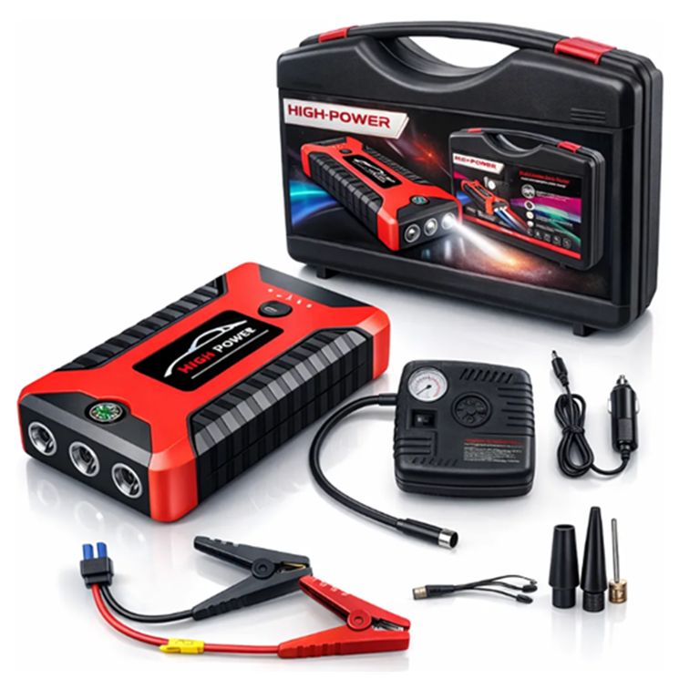 Arrancador Batería Portátil Con Inflador 4 en 1 Autos Y Camionetas