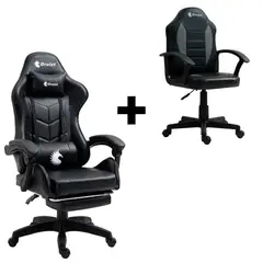 DREIZT - COMBO SILLAS GAMER SHINE SERIES NEGRO + PLAY SERIES NIÑO NEGRO