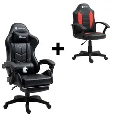 DREIZT - COMBO SILLAS GAMER SHINE SERIES NEGRO + PLAY SERIES NIÑO ROJO