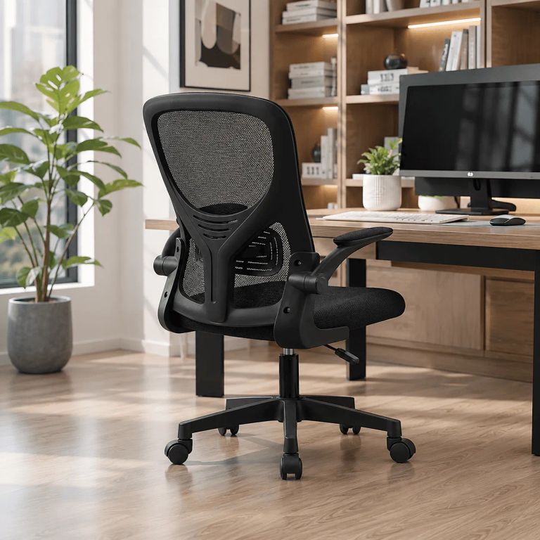 Silla Ergonómica de Oficina con Respaldo de Malla Giratoria Ajustable Negra