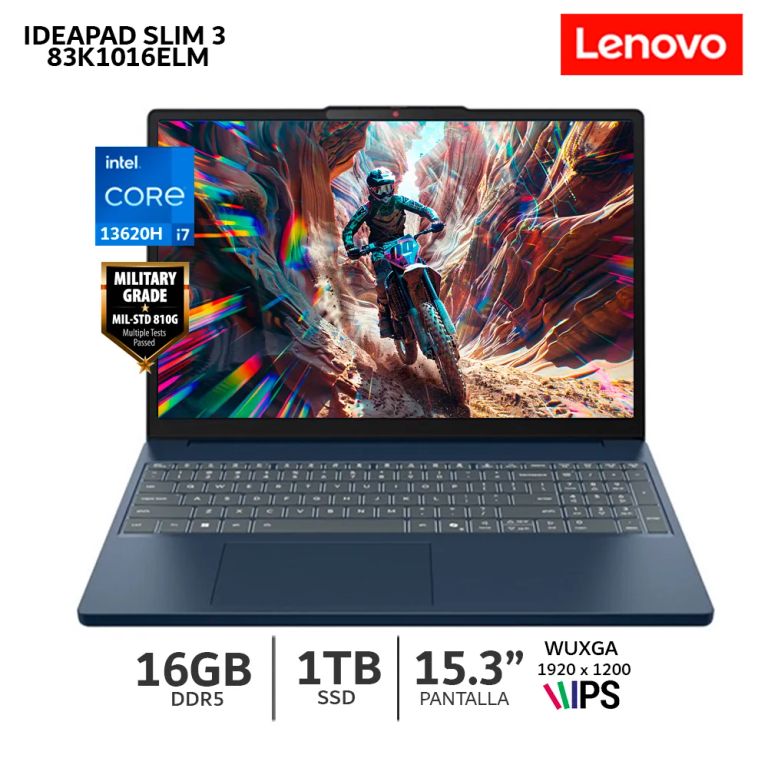 Laptop Lenovo IdeaPad Slim 3 15IRH10 Ci7 13620H 16Gb Ram 1Tb SSD 15.3 WUXGA IPS-83K1016ELM