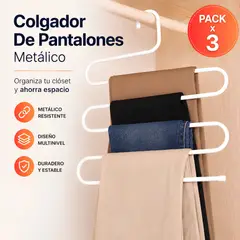 GENERICO - Pack x 3 Colgador de Pantalones Metálico Multinivel – Organizador de Clóset de 5 Niveles - Blanco