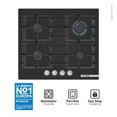 Bosch - Encimera a Gas 60cm Vidrio Serie 4 PNP6B6K40