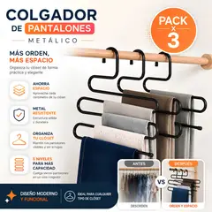 GENERICO - Pack x 3 Colgador de Pantalones Metálico Multinivel – Organizador de Clóset de 5 Niveles - Negro