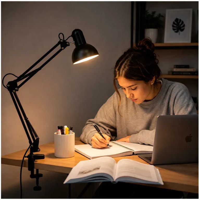Lámpara de Escritorio Articulada con Base y Abrazadera Ajustable para Estudio Oficina Lectura Negra